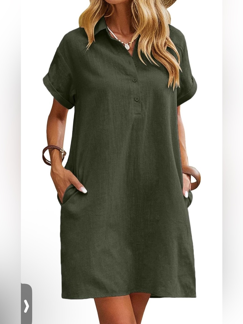 NWT Zeagoo Linen Shirt Dress - Olive Green size 2xl